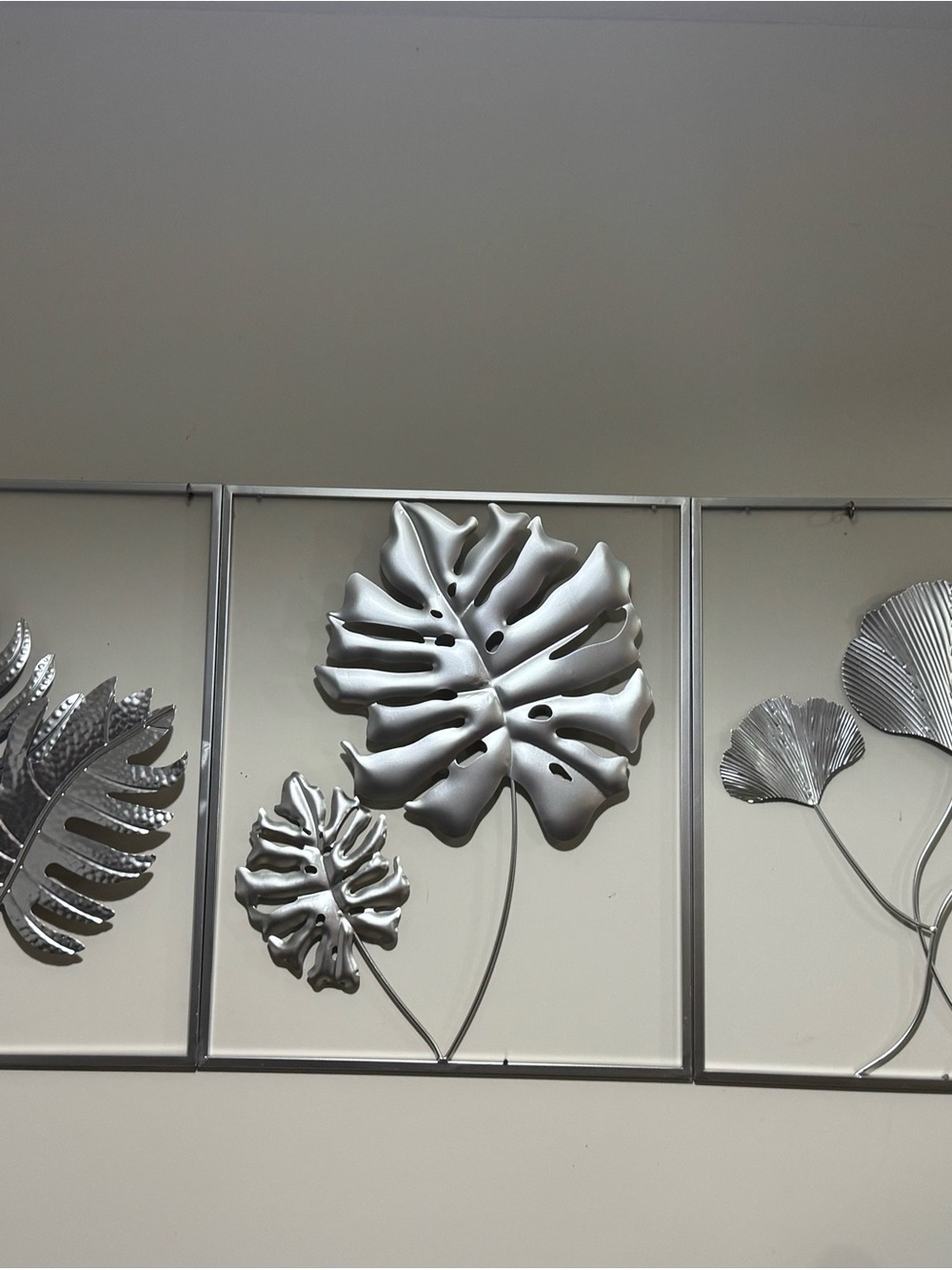 Silver Metal Leaf Wall Art Trio by